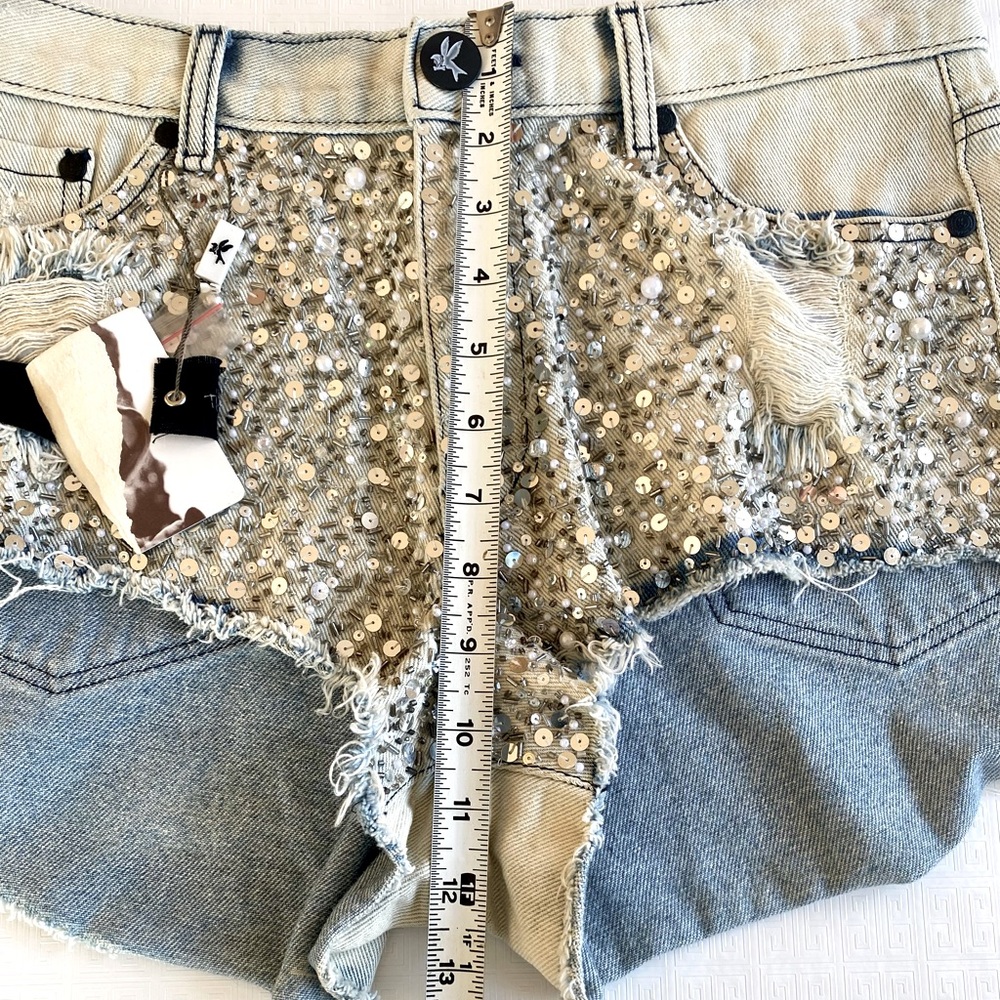 One Teaspoon Blue Jean Shorts with Sparkling Accents - Picture 12 of 15